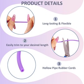 Pandahall 2 Rolls Purple Rubber Cords 2mm 3mm Knitting Barber Cords with 8pcs Plastic Cord Locks for Knitting Stitch Holders Craft Projects