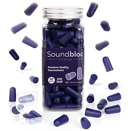 Soundblocâ¢ Thermo Foam Earplugs - 60 Pairs - 38dB - High Noise Cancelling Ear Plug, Foam Ear Plugs for Sleeping, Travelling, Working, Protection, Motorsports Size M/L