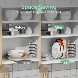 TOWARDFUN 2Pcs Round/Square Plastic, Foam & Paper Plate Dispenser, Space-Saving 7-12 Inch Disposable Plates Storage Organizer for Cabinet, Countertop, RV or Outdoor Use, Acrylic (Clear)