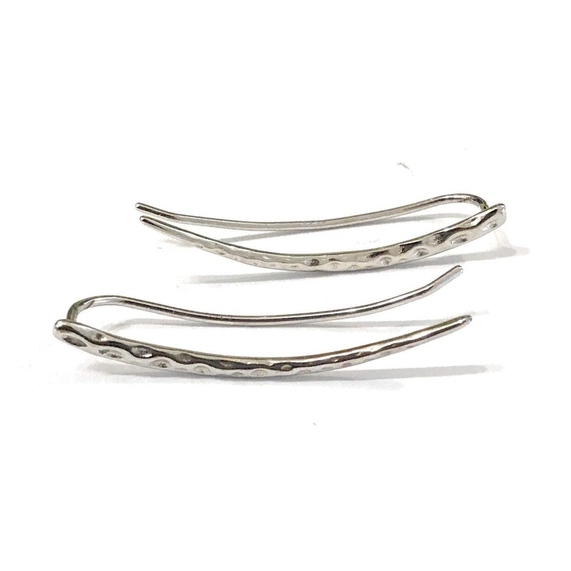 Earrings Sterling Silver Ear Climbers Long Curved Bar Studs