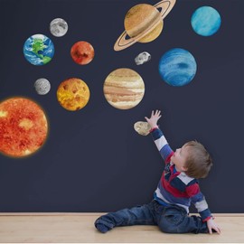 Pegatinas de pared con sistema solar para niños, calcomanía de pared espacial del universo, calcomanía de pared de gran tamaño, decoración de pared espacial para recámara, aula, sala de juegos, cuarto