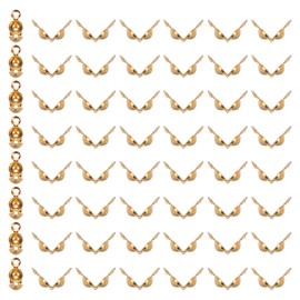 PATIKIL Bead Tips Knot Cover, 1600 Pcs Open Bead Tips Clamshell Fold-Over Bead Clamshell Calotte Ends Caps for Crimping Bead Knotting Tool Jewelry Findings Necklace Making, Light Gold Tone