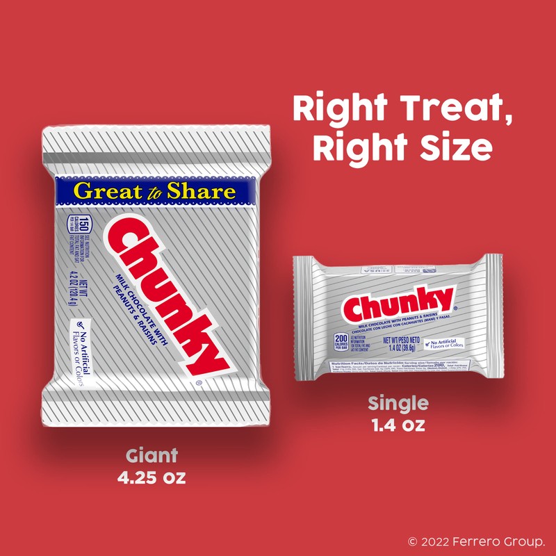 Chunky, Bulk 24 Pack, Milk Chocolate with Peanuts and Raisins