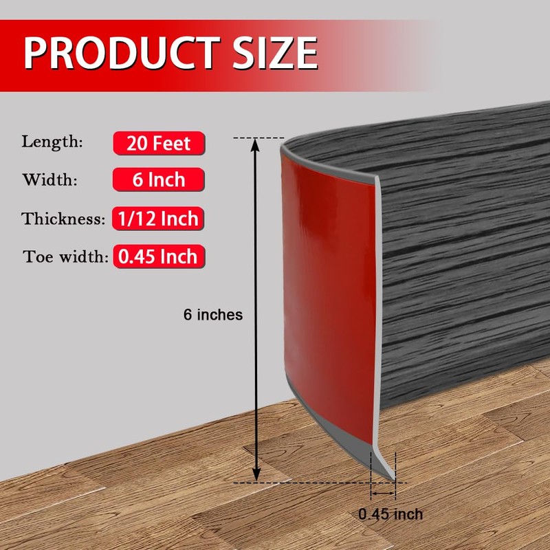 Vinyl Wall Base Baseboard Molding Trim 6" Flexible Self Adhesive