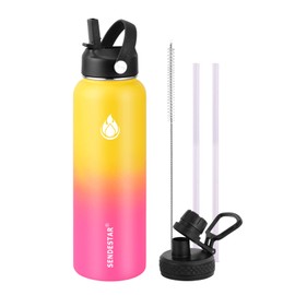 SENDESTAR Stainless Steel Water Bottle-12oz, 24oz, 40oz or 64oz with New Straw Lid or Spout Lid Keeps Liquids Hot or Cold with Double Wall Vacuum Insulated Bottle (40 oz-Gradient Yellow)