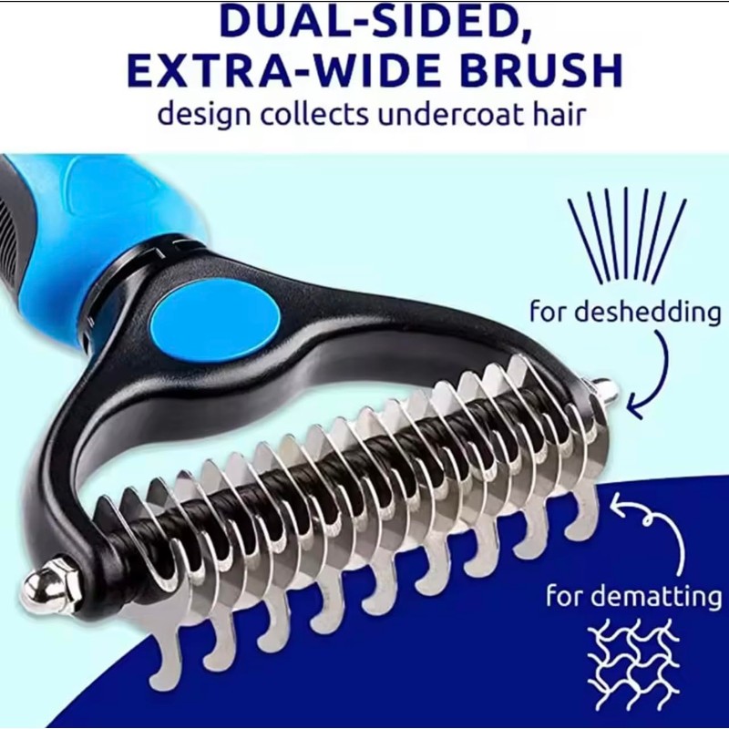 Pet Grooming Brush, Double-Sided Deshedding Tool, Undercoat Rake for Dogs