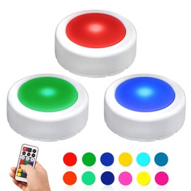 Novelty Place LED Puck Lights with Remote Control - Dimmable Under Cabinet Closet Lighting - Battery Operated Tap Lights - 12 Preset RGB Color Changing Adhesive Sticky Night Light with Timer (3 Pack)