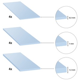 POPPSTAR 12x Thermal Pad for M.2 SSD (3 Thicknesses, 4 of Each 0.5 mm / 1.0 mm / 1.5 mm) with Thermal Conductivity 6 W/mk Colour Blue