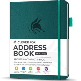 Clever Fox Address Book with alphabetic tabs - PU Leather Telephone and Address Book for Keeping Contacts Safe, Contact Organizer Journal, Small Size (10.5 x 14cm), Hardcover, Dark Teal