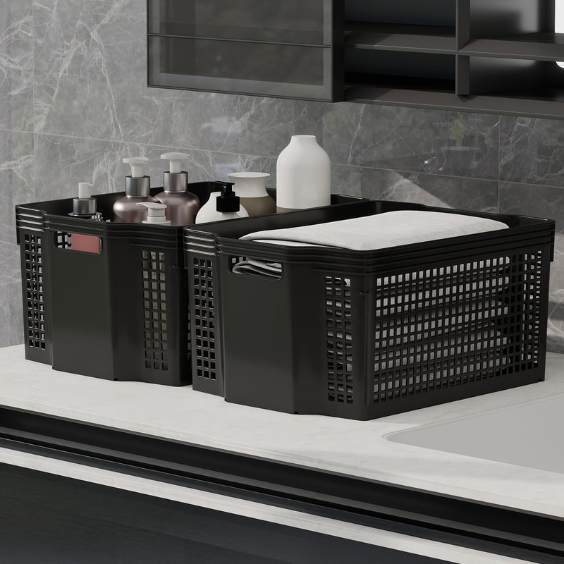 Ramddy 6 Packs Stackable Laundry Storage Basket Bin, Large Plastic