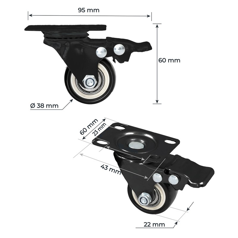 HMF 6710 Heavy Duty Polyurethane Brakes Castors | Pack of