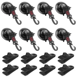 Vashly Heavy Duty Suction Cup 8Pcs Strong Suction Cups with Hooks and 8Pcs Tarp Clips Deavy Duty Lock Grip for Car Awning Boat Camping Trap Tie Down