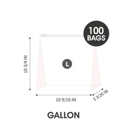 Gallon Slider Storage Bags- 100 Count, Featuring Expandable Bottom, Zero BPA, Microwave-Safe(4 boxes of 25)