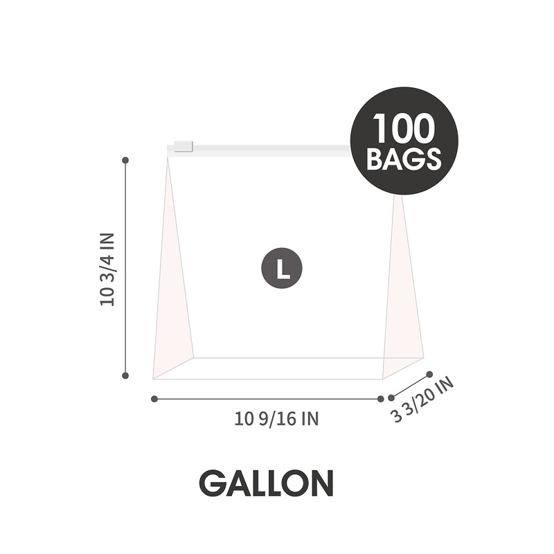 Gallon Slider Storage Bags- 100 Count, Featuring Expandable Bottom, Zero