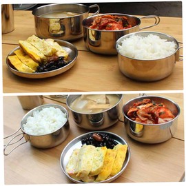 CIYODO Outdoor Stainless Steel Cookware Set Picnic Camping Cookware for People Lightweight Portable Pot Pan Plates Cups for Hiking and Barbecue Activities