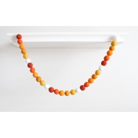 Mini Felt Factory | Felt Garland ~7 Ft Orange 100% Wool Pom Balls (30 Pcs) Mustard Yellow Fall Vibes White | Bright Decor Mantel Hanging Seasonal Banner Craft Wall Party