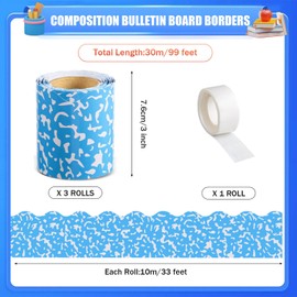 AWIZOM 99 Feet Composition Bulletin Board Border Composition Scalloped Border Trim Blue and White Composition Classroom Decorations for Christmas Holiday Back to School Party Classroom Decor,3 Rolls