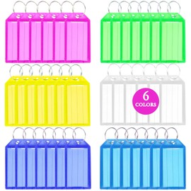KU Key Fob Writable, 48 Pieces Robust Plastic Durable Key Ring Set with Split Ring Label Window, 6 Colours Key Rings