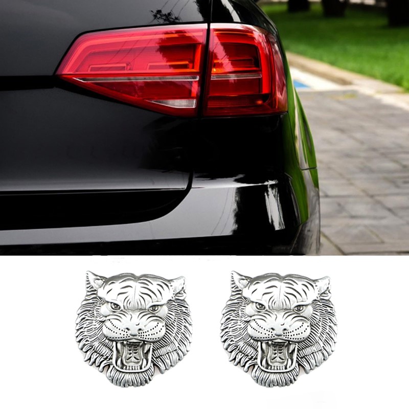 2p Metal Tiger Face Emblem Retro Car Badge Fit for