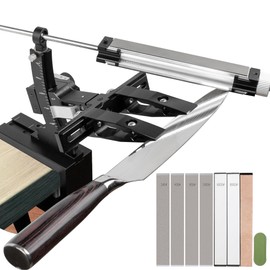 CWOVRS Guided Knife Sharpening System, CNC Aluminium, Precision Angle Knife Sharpener, Knife-Clip, 360° Flip Mechanism, 2 Sided Stone Clamp, 4 Diamond 2 Water Stone Kit for Chef, Kitchen Knives