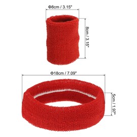 PATIKIL Sweatbands Headband Wristband, 6 Set/18Pcs Sweatband Terry Cloth for Sports Basketball Tennis Athletic Gym Working Out, Red