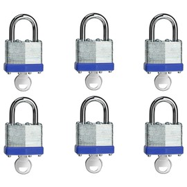 LQYN Laminated keyed Padlock (1-9/16", 40mm), keyed Alike Locks, Normal Shackle, Pack of 6，Lock for Gym Locker, Luggage, Suitcase, Baggage, Toolbox, Case