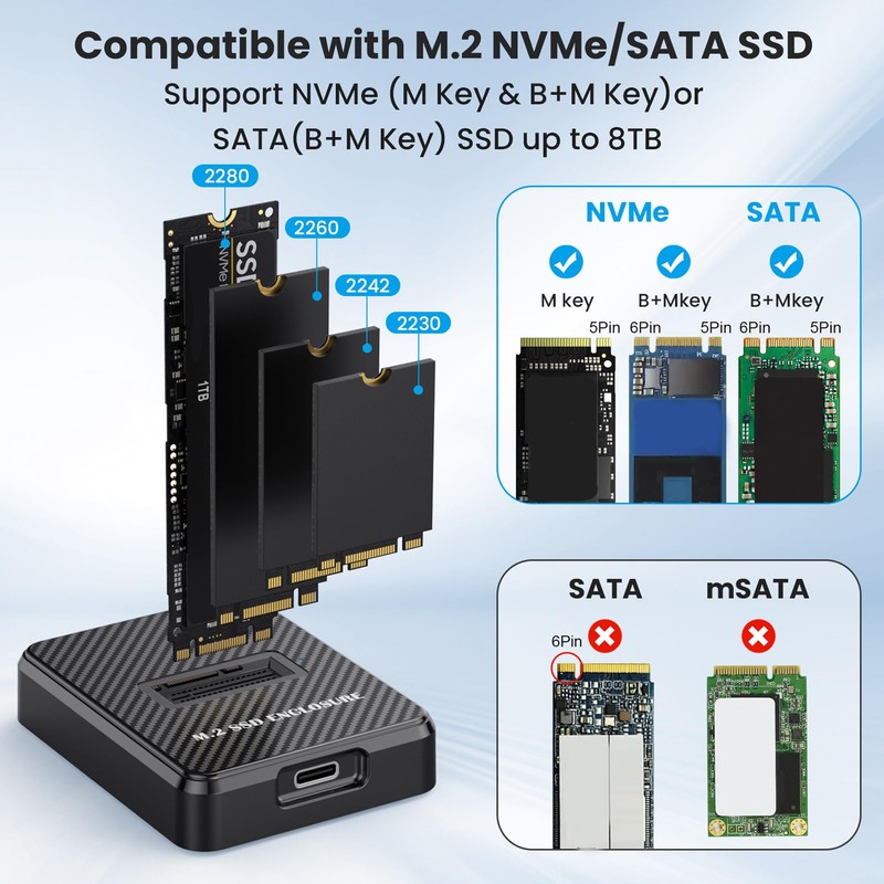 SHUBEIEUMI M.2 NVMe Enclosure, 10 Gbps M.2 NVMe SSD Hard