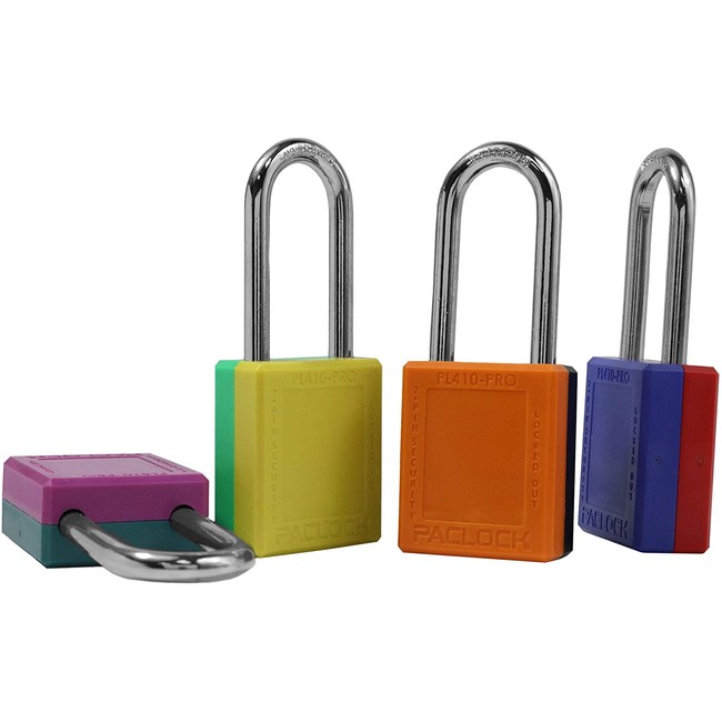 PACLOCK's PL410-PRO Safety Lock Out (Loto) Series Padlock, USA Produced, Custom 2-Tone Thermoplastic, High Security 7-Pin Cylinder with 1 Key per Lock, Keyed Alike, Hard. Steel Shackle, 2" Height