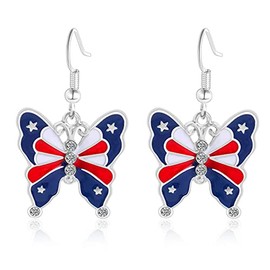 Patriotic Red White Blue American USA Flag Earrings,Flip Flop Sandal Butterfly Diamond Dangle Drop Earring，4th of July Independence Day Jewelry(butterfly)