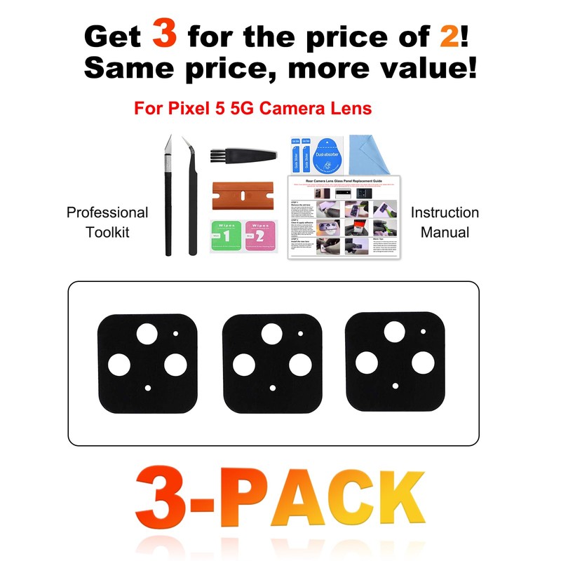 3 Pack for Pixel 5 Back Rear Camera Lens Glass