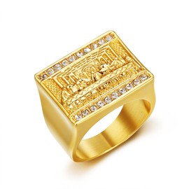 MIVEIVIA ICED OUT Ring for men Wedding Rings for Men Thirteen Apostles ring The Last Supper Religion ring Radiant Rings for Women Bling Iced Out Jewelry Christian Ring Club ring Heavy Metal ring (GOLD, 10)