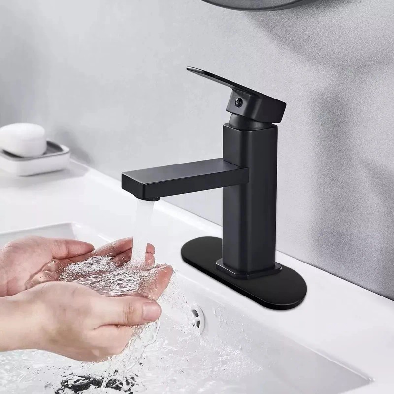 Grifería Banna Negro Monocomando Para Baño Acero Inoxidable Mate