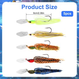 Pack of 5 Jig Fishing Lures with Blades, Multicoloured Fishing Hooks with Skirt, Vibrating Fishing Lures, Sharp Fishing Lures, Jig Heads for Pike, Perch, Trout, Zander