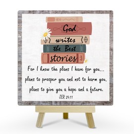 Christian Desk Decor Wooden Sign, Bible Verse Decor Religious Christian Gifts for Women Men Pray Room Decor Scripture JER 29:11 Home Office Christian Decor Plaque Table Centerpiece - A16
