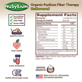 NuSyllium Psyllium Husk Powder USDA Organic, 21 Oz, Dietary Fiber Supplement with Brown Sugar, Helps Promote Digestive Health* Unflavored, 85 Servings