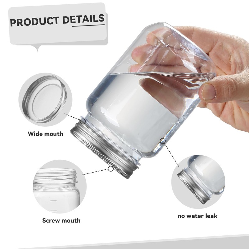 novelinks 16 oz Clear Plastic Jars with Lids, Refillable 16oz