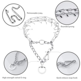 Dog Prong Collar, Ultra-Plus Chrome Plated Training Collar with Quick Release Clip for Dogs , Adjustable Pet Pinch Collar with Silver Plating for Small Medium Large Dogs (L)