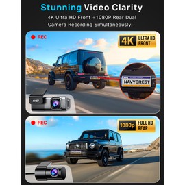 Navycrest 4K Dash Cam Front and Rear with 64GB Card, Built-in 5G WiFi, Dash Camera for Cars 4K Front and 1080P Rear, Dashcams for Cars Loop Recording, Gravity Sensor, 24-Hours Parking Mode