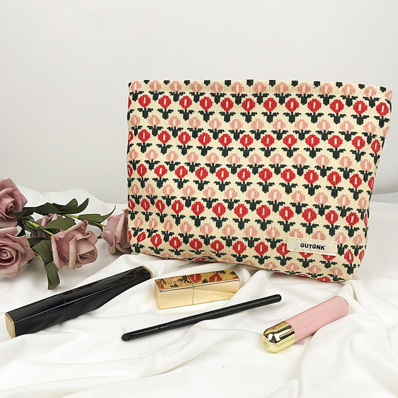 GUTGNK Corduroy Ladies Cosmetic Bag, Large Capacity Canvas Cosmetic Bag