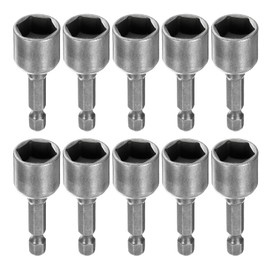 HARFINGTON 10pcs Hex Nut Driver Drill Bit 1/2" 6-Point Socket 1/4" Hex Shank Magnetic Nut Setter CR-V Steel Quick-Change Nut for Power Drills Impact Drivers, Silver Tone
