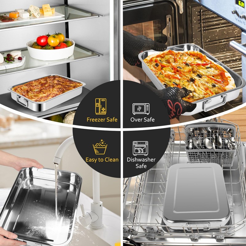 15.5" Stainless Steel Roasting Pans with Handles, Baking Pan for