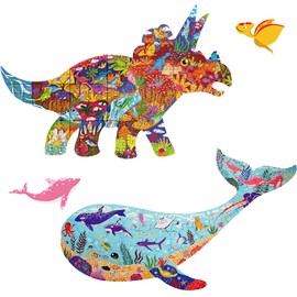 Jigsaw Puzzles for Kids, 50 Piece Whale Puzzles and 150 Piece Dinosaur Puzzles for Children, Learning Educational Toys for Kids 4-8,8-10 and Adults