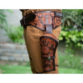 Hulara Western Gun Holster .45 Auto .45 ACP 44/45 Caliber Cowboy Holster for Revolver Full Grain Buff Leather Gun Holster with Belt for Men