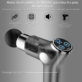 Pistola de Masaje Muscular,Pistola Masajeadora de Tejido Profundo,Máquina de Masaje Espalda Portátil,Hand-Held Massage Gun con 32 Niveles Ajustables y 8 Cabezales,USB Recargable,Súper Silencioso,Plata