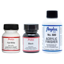 Pintura acrílica blanca plana para cuero 1 oz y pintura acrílica negra para cuero 1 oz con acabado de pintura de cuero acrílico No. 600 4 oz