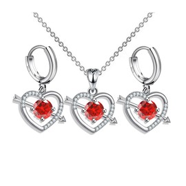 FDEETY Jewellery Sets for Women Rhinestone Bridal Jewellery Set Heart Necklace Earrings Set Christmas Birthday