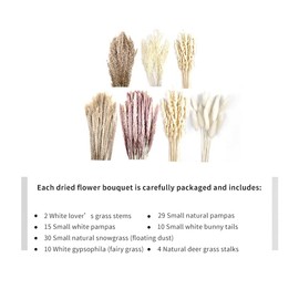 Natural Dried Cortaderia selloana and 7 - Type Mixed Flower Bouquets, Suitable for Weddings, Coffee Table Decoration, Home Desktop Decoration, and Rural Farmhouse Decoration (100 Branches)