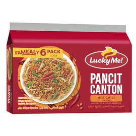 Lucky Me! Instant Pancit Canton Hot Chili Flavor (Instant Chow Mien Hot Chili Flavor) - 2.12oz/60g (Pack of 12)