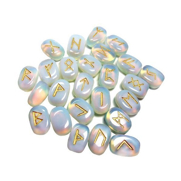 Whitewhale Opalite Rune Stones Tumbled Engraved Lettering Crystal Set Healing Chakra Reiki