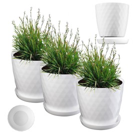 KADAX Flower Pot, Plastic Pot Set with Saucer, Lightweight Material Planter, Decorative Herb Pot, Pot for Flowers, Plants, Cactus and Succulents (Set of 3 - 20 cm, White)